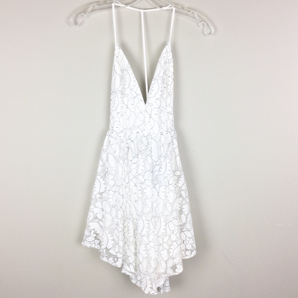NBD | White Floral Print Open Back Dress - M2